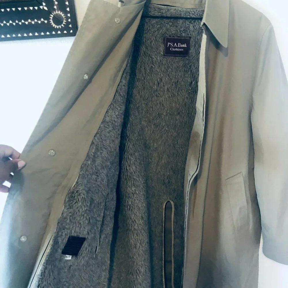 Jos. A. Bank Mens Beige Comfort Collared Full Sleeve Long Trench Coat Size 42R - Picture 4 of 12